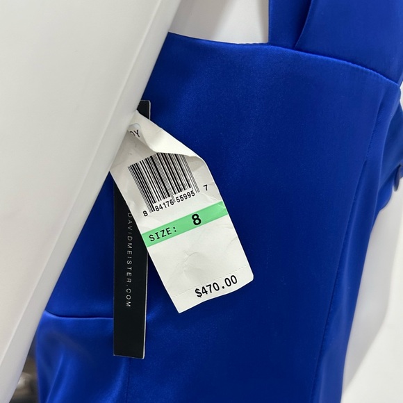 NWT Striking Blue David Meister Blue Beaded Jewel One Shoulder Cocktail Dress - Picture 6 of 10